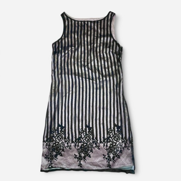 LC Waikiki Dress 38 Medium Sleeveless Black Purple Lavender Sheer Overlay Stripe - Picture 1 of 11